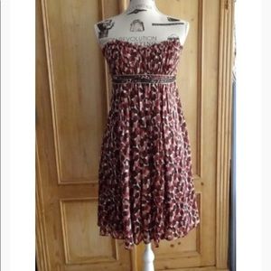 BCBG MAXAZRIA STRAPLESS PURPLE JEWELED WAIST DRESS